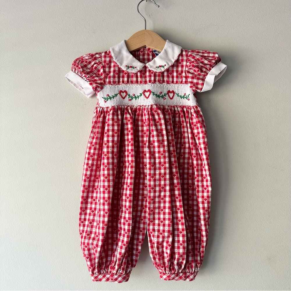 Carriage Boutiques Gingham and Heart Smocked Jumpsuit